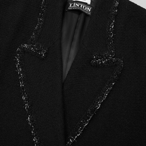 CHICJOC LEBOY Black Wide Shoulder BF Coat Luxury 100% Wool size 36 - Picture 10 of 13
